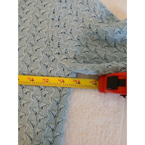 VTG BRITISH VOGUE CARDIGAN SWEATER WOMENS SMALL BLUE KNIT LACED BUTTON UP - Picture 12 of 16